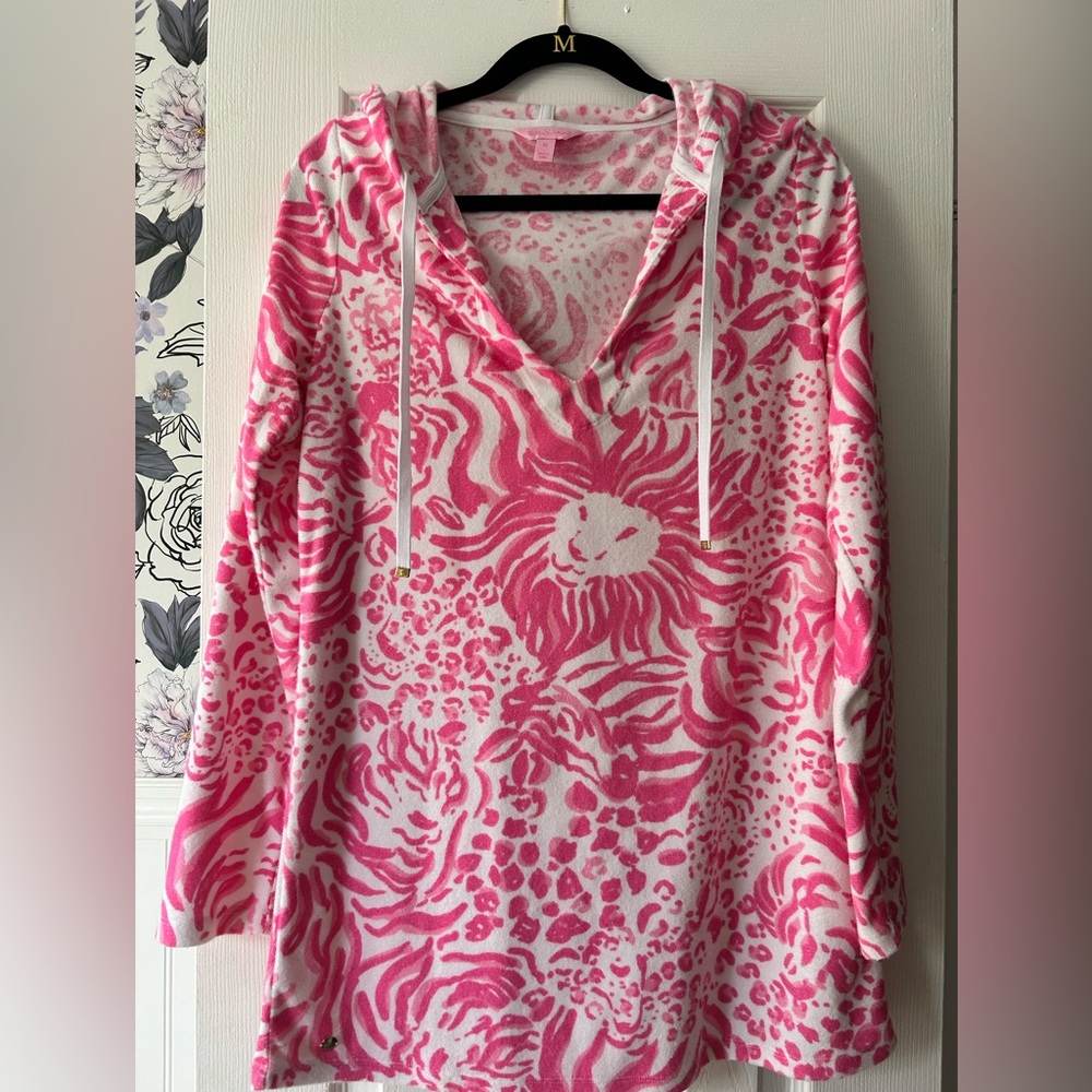 Lily Pulitzer Pink and White Patterned Terry Cloth Cover-up